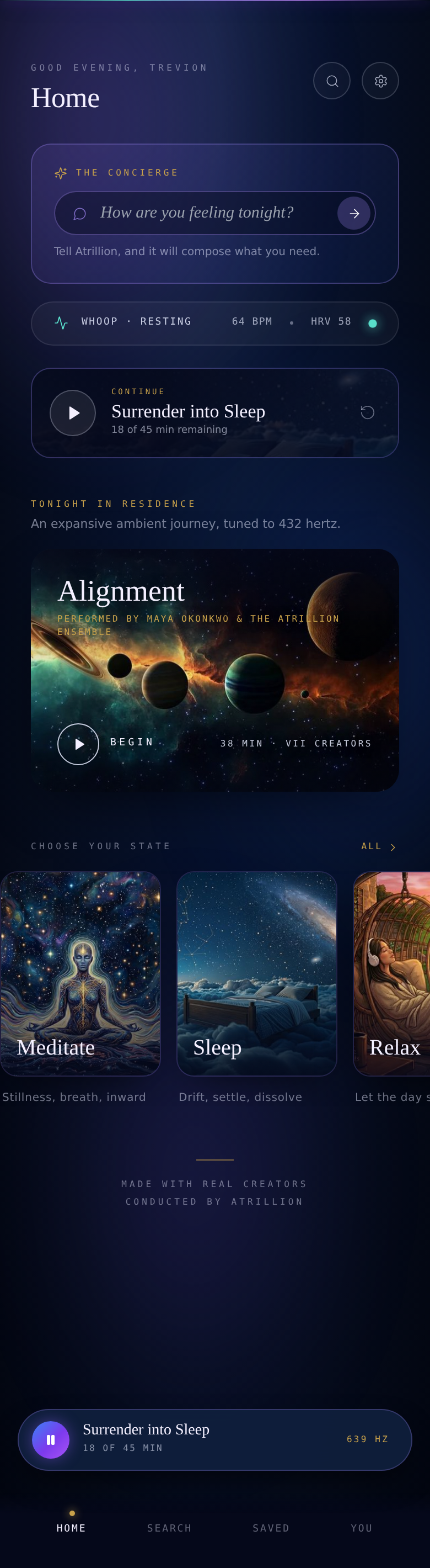 SoulEQ™ app home screen